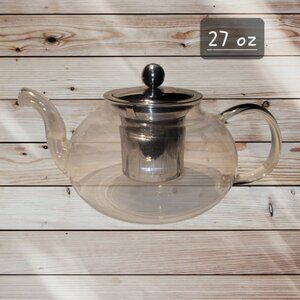 Stovetop Safe - Glass Teapot - 27 OZ, Borosilicate Clear w/ Diffuser - Strainer